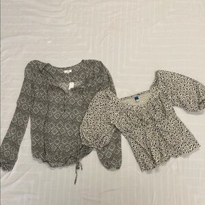 C Black and White Ruched Peplum Blouse